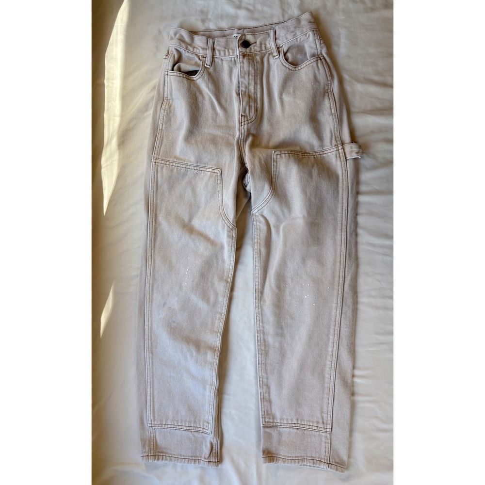 PacSun Double Knee Carpenter Pants Tan Beige Paint Splatter High Waisted Size 25